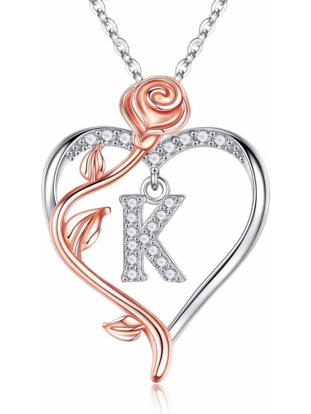 Rose Heart Initial Necklace - Perfect Anniversary & Birthday Gift for Her